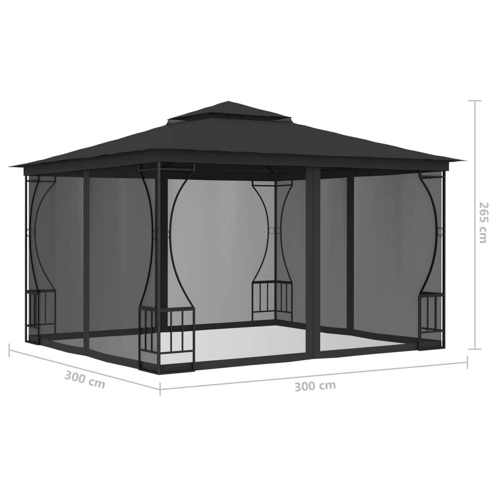 Anthracite Steel Frame Gazebo with Nets 9.8x9.8x8.7ft R397047