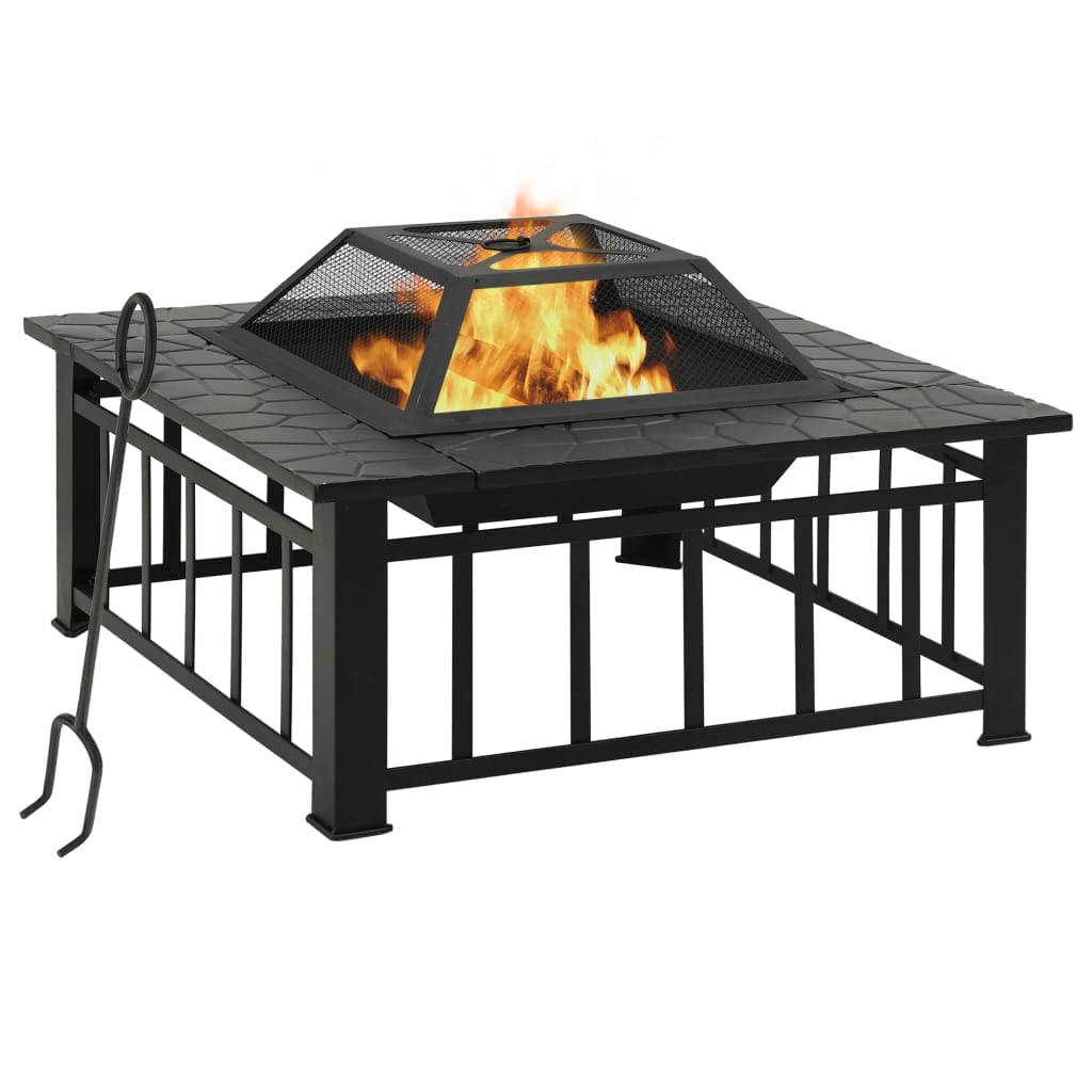 32 Inch Black Steel Square Outdoor Fire Pit G6153