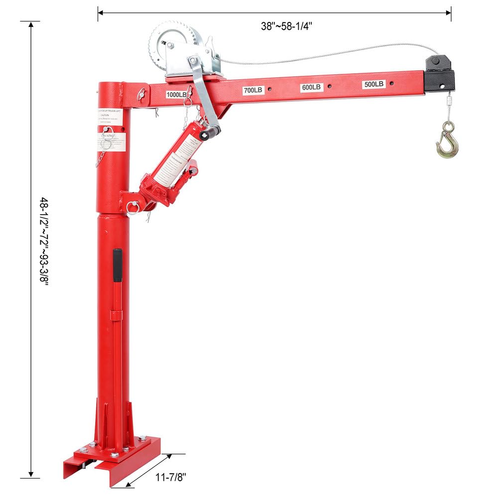 Pickup Truck Crane with Manual Winch, 1000 lb Capacity, Adjustable Boom, 360° Swivel Base, Heavy Duty Steel H787563