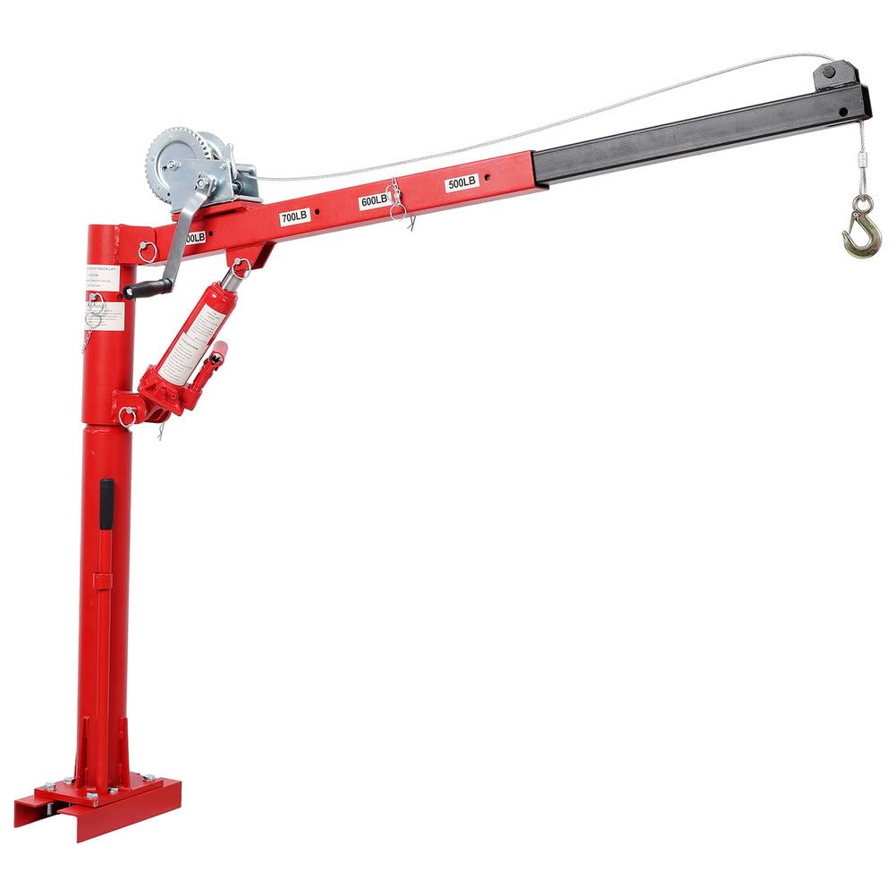 Pickup Truck Crane with Manual Winch, 1000 lb Capacity, Adjustable Boom, 360° Swivel Base, Heavy Duty Steel H787563