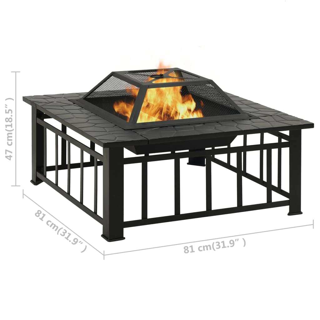 32 Inch Black Steel Square Outdoor Fire Pit G6153