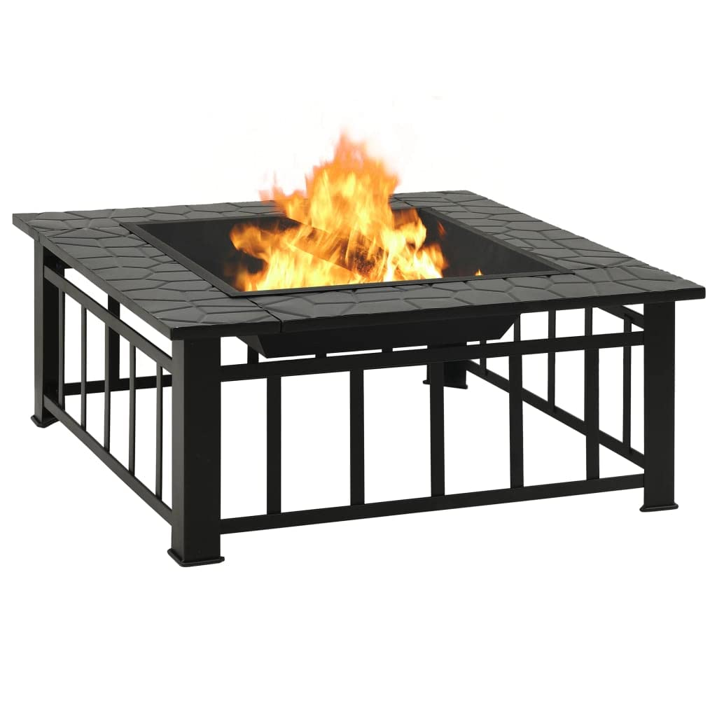 32 Inch Black Steel Square Outdoor Fire Pit G6153