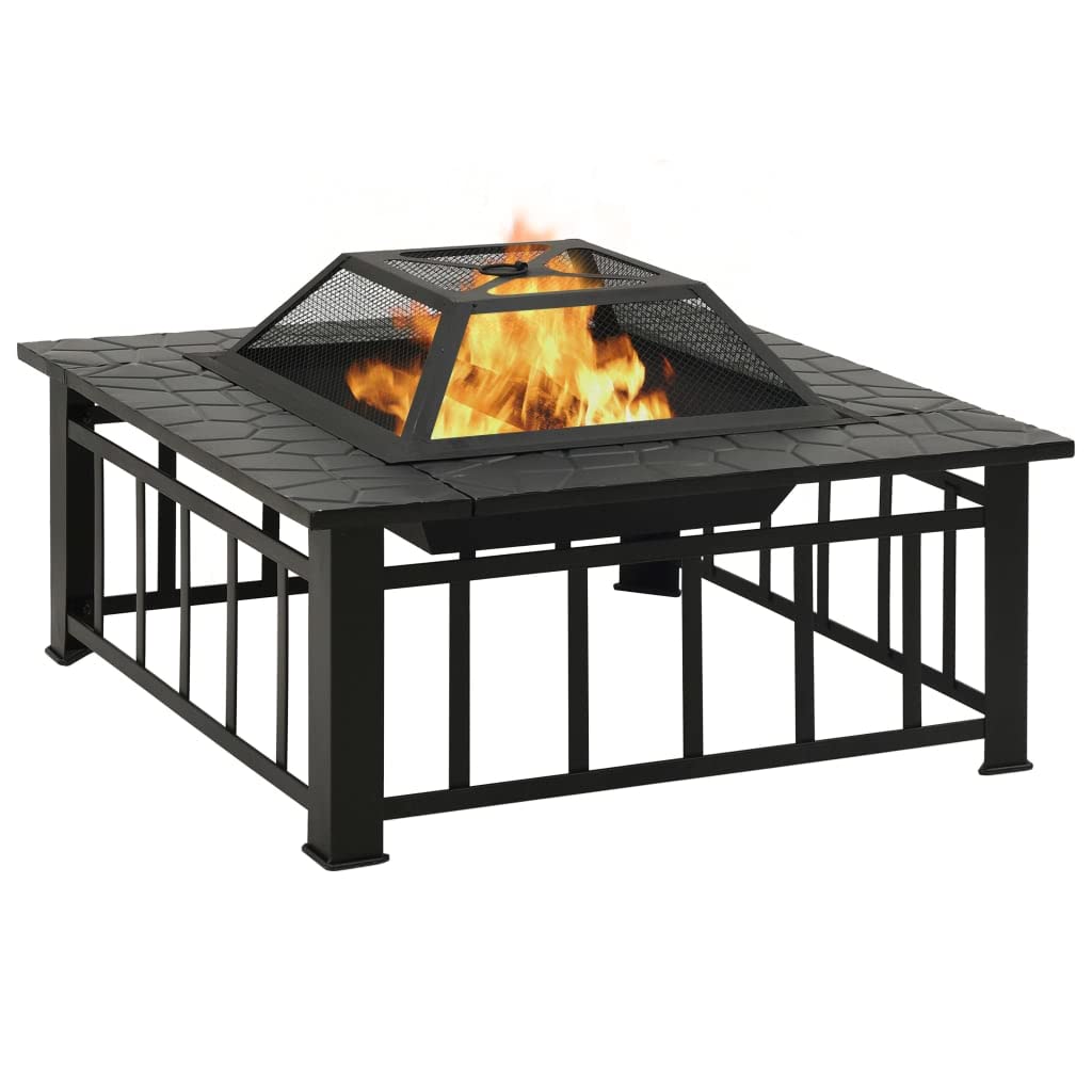 32 Inch Black Steel Square Outdoor Fire Pit G6153