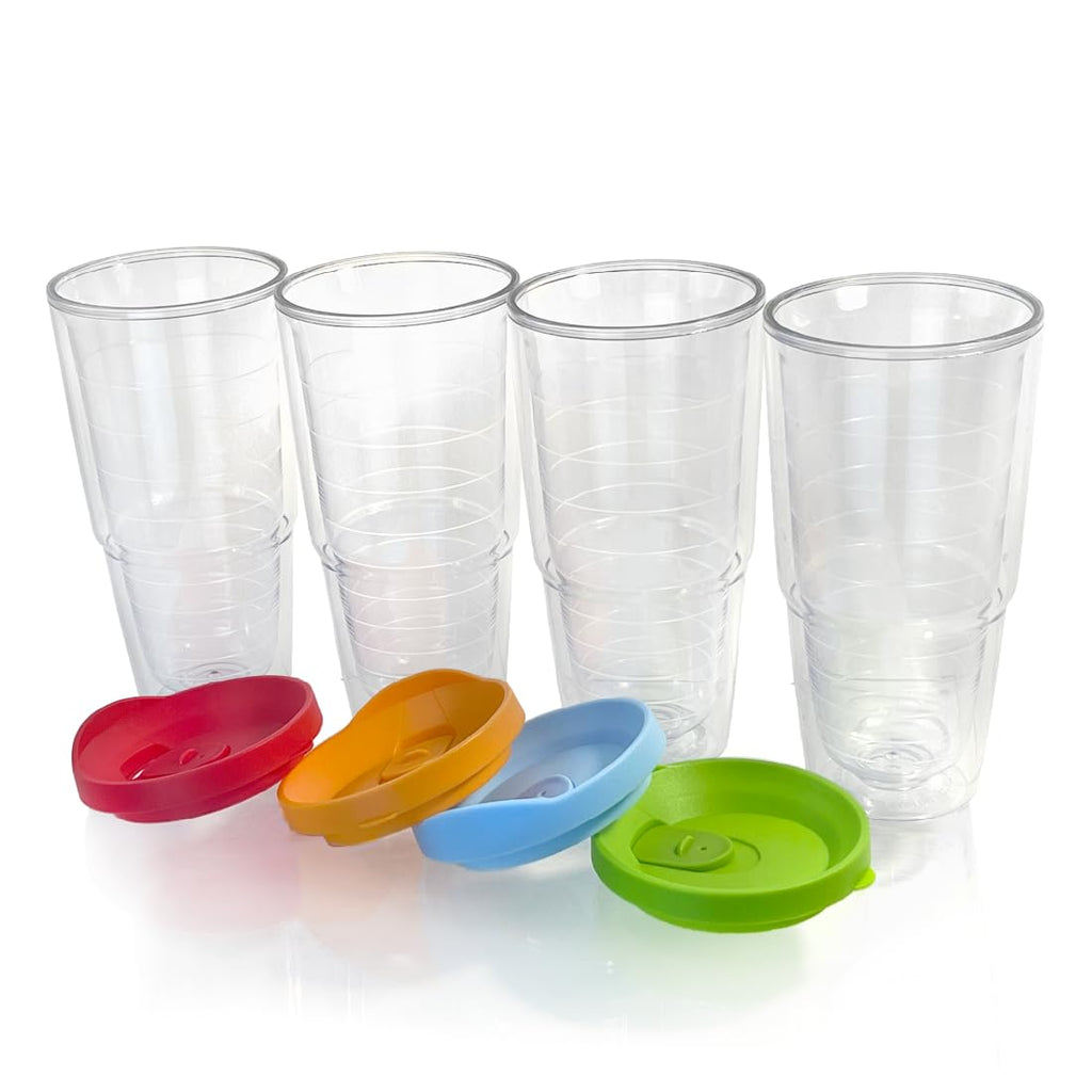 20 oz 4 Pack Double Wall Clear Acrylic Tumbler Cups with Lids V36779