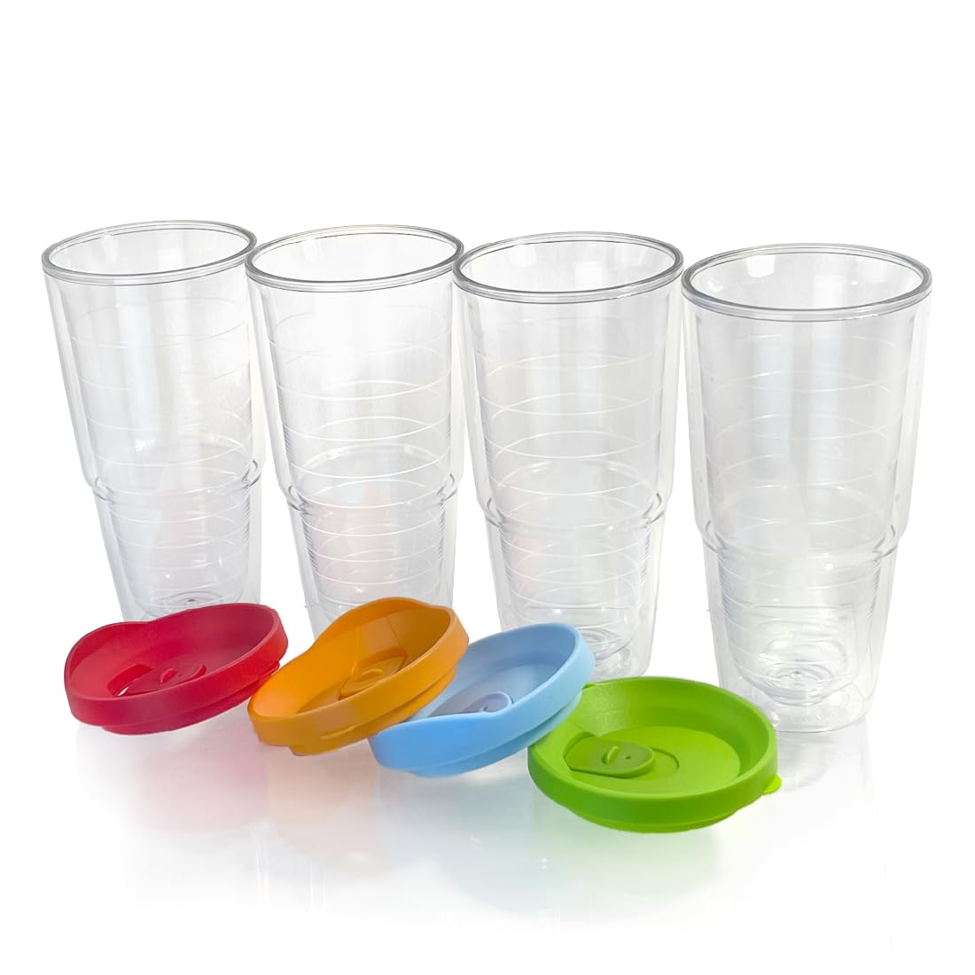20 oz 4 Pack Double Wall Clear Acrylic Tumbler Cups with Lids V36779