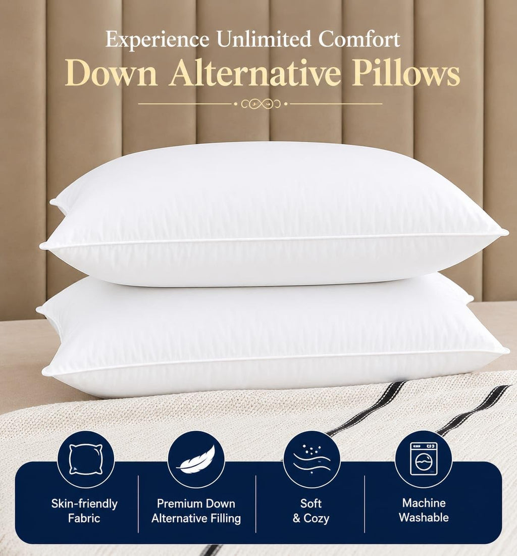 King Size White Microfiber Bed Pillows Set of 2 Q9809