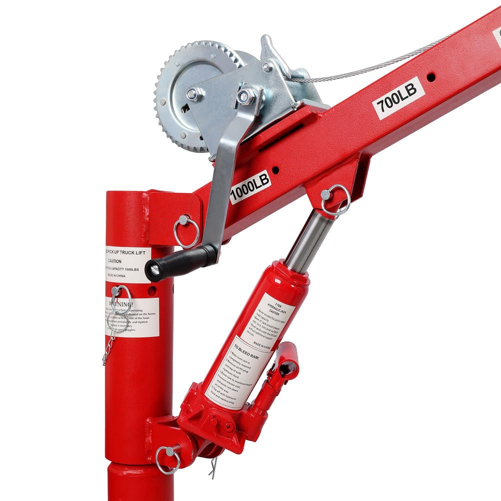 Pickup Truck Crane with Manual Winch, 1000 lb Capacity, Adjustable Boom, 360° Swivel Base, Heavy Duty Steel H787563