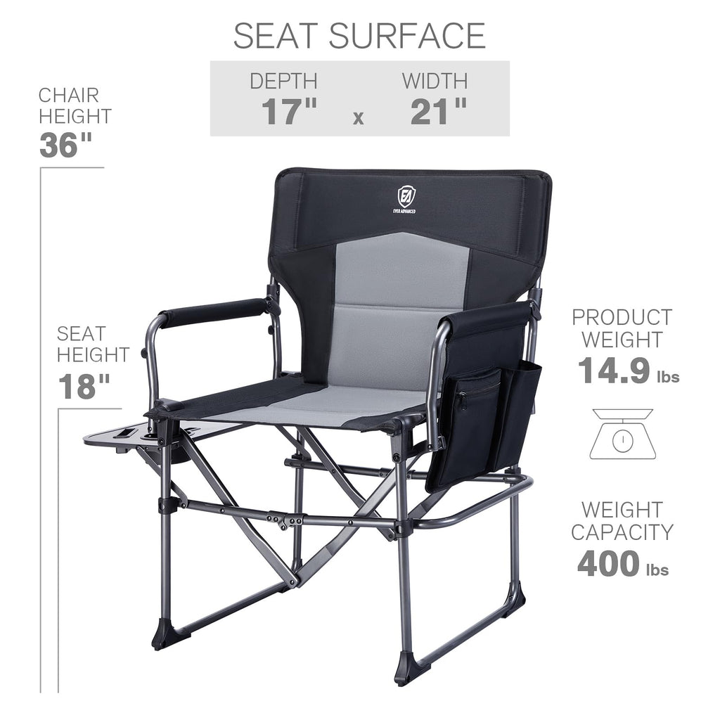 Portable Folding Camping Chair with Side Table, Black S163