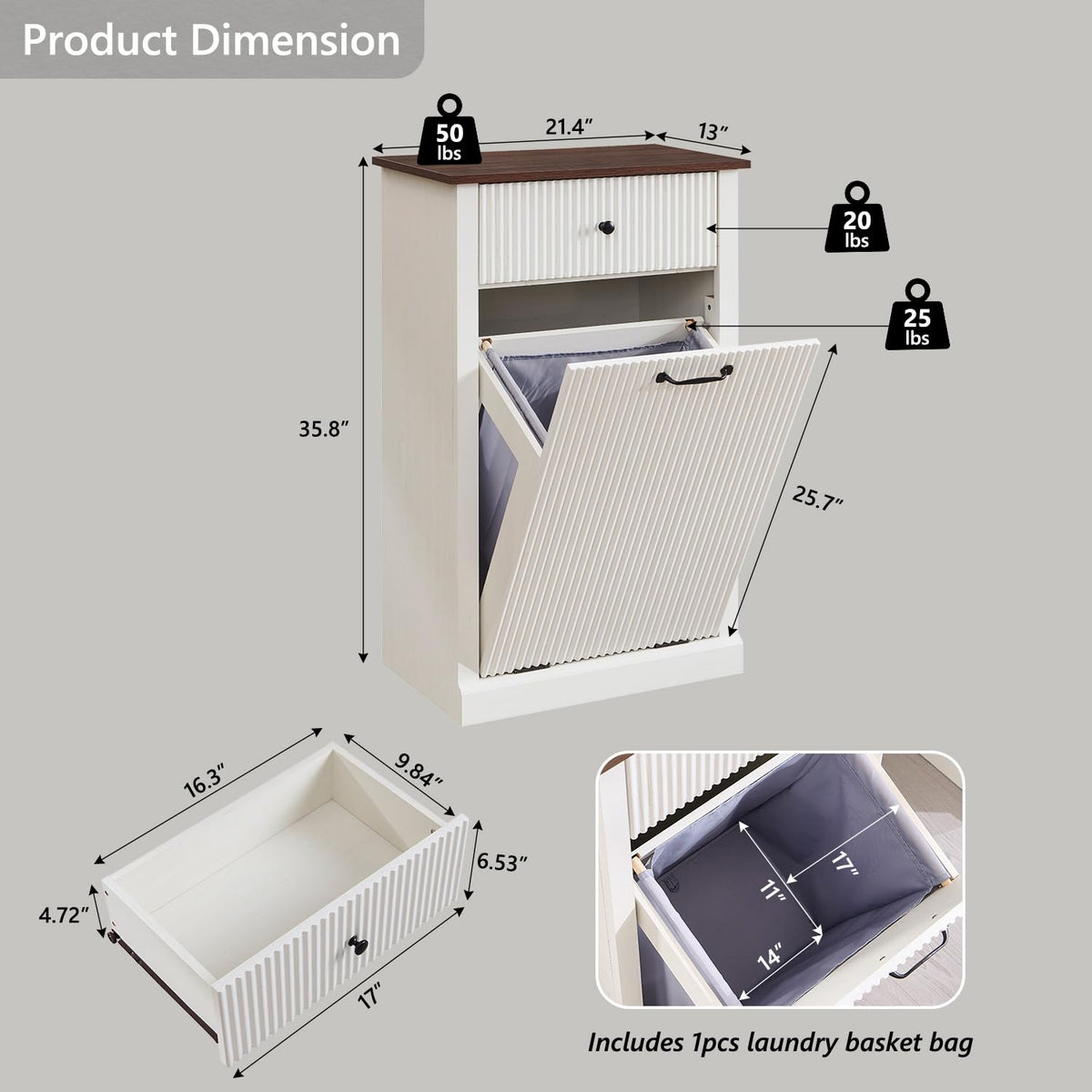 White Tilt Out Laundry Hamper Cabinet U281606