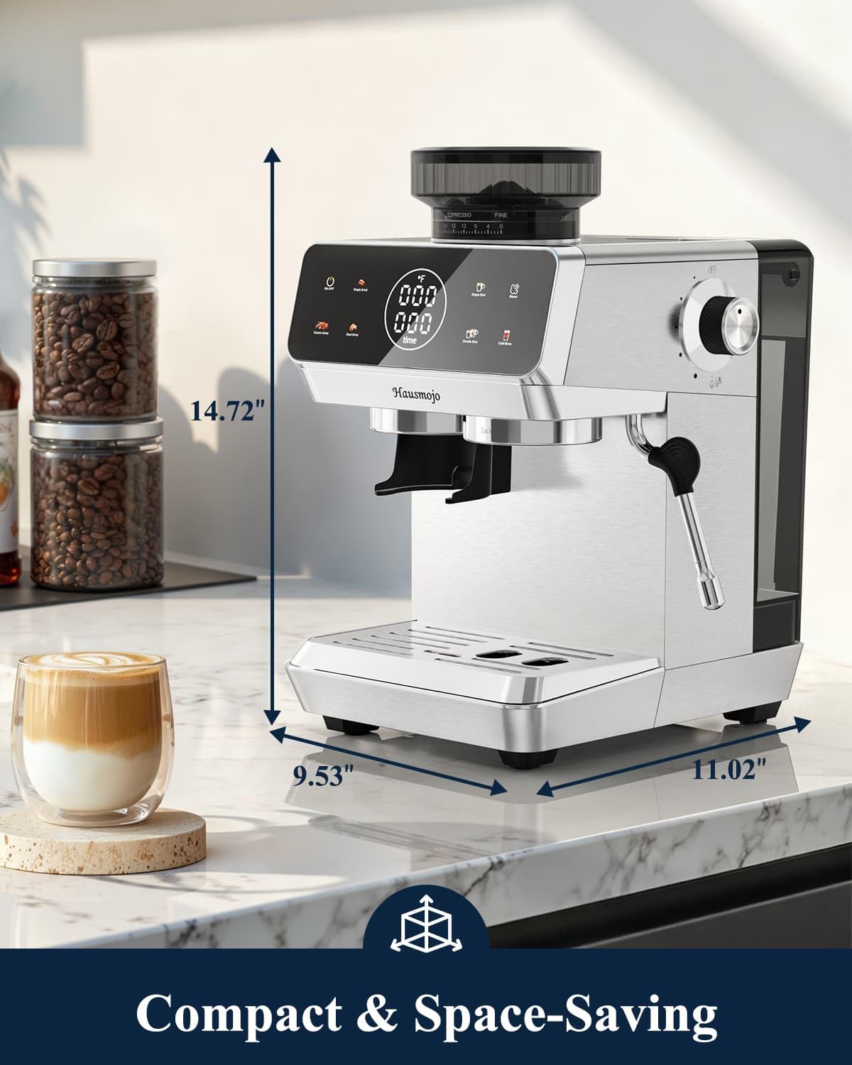 Espresso Machine with Burr Grinder and Steam Wand E64705