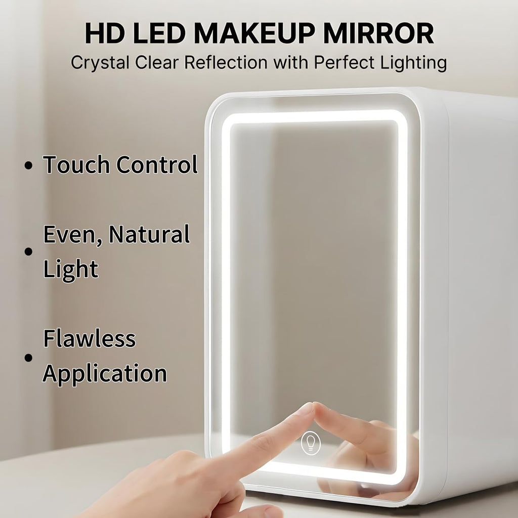 4L Portable Mini Skincare Refrigerator with Dimmable LED Mirror A140531
