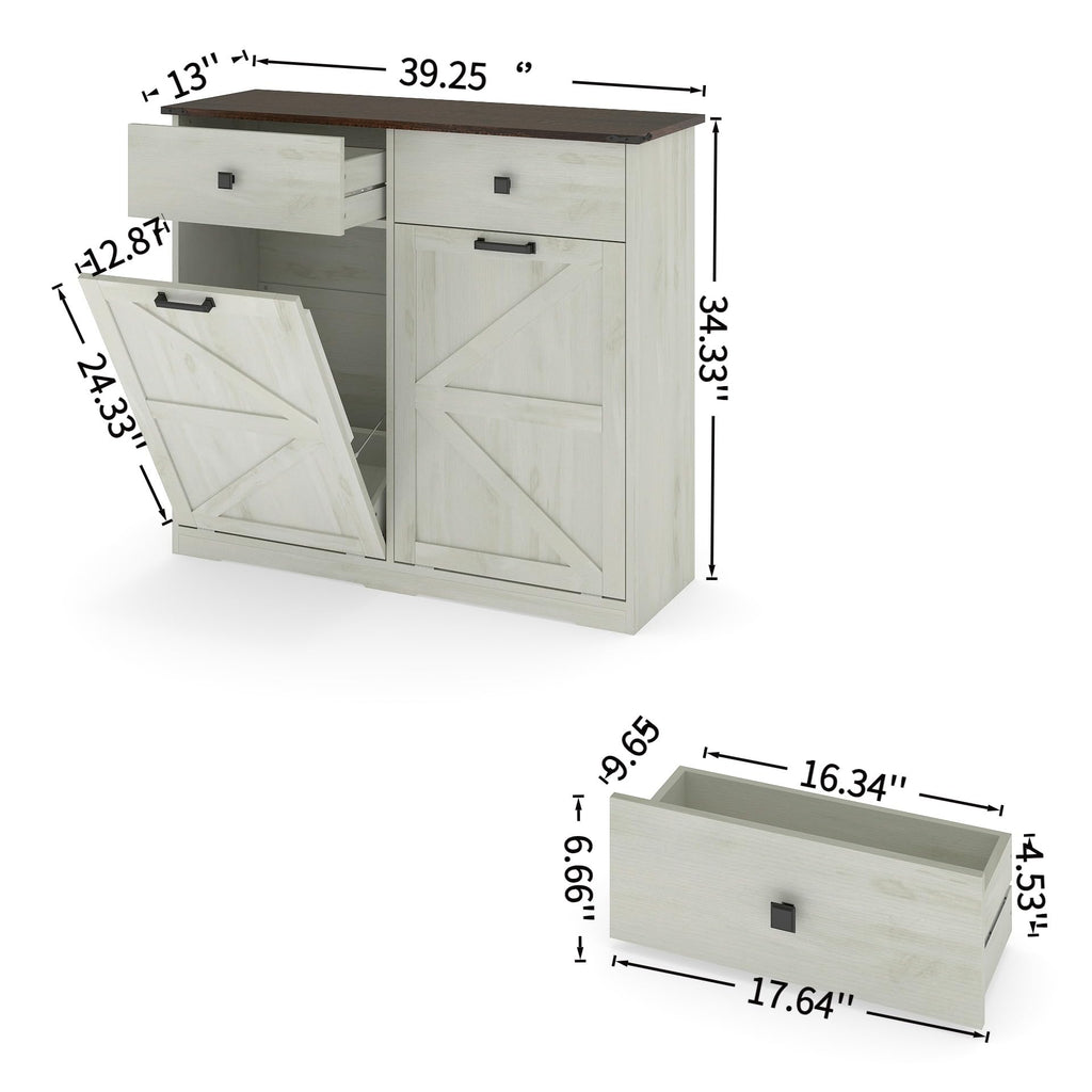 Antique White Tilt Out Trash Cabinet with 2 Drawers U9574