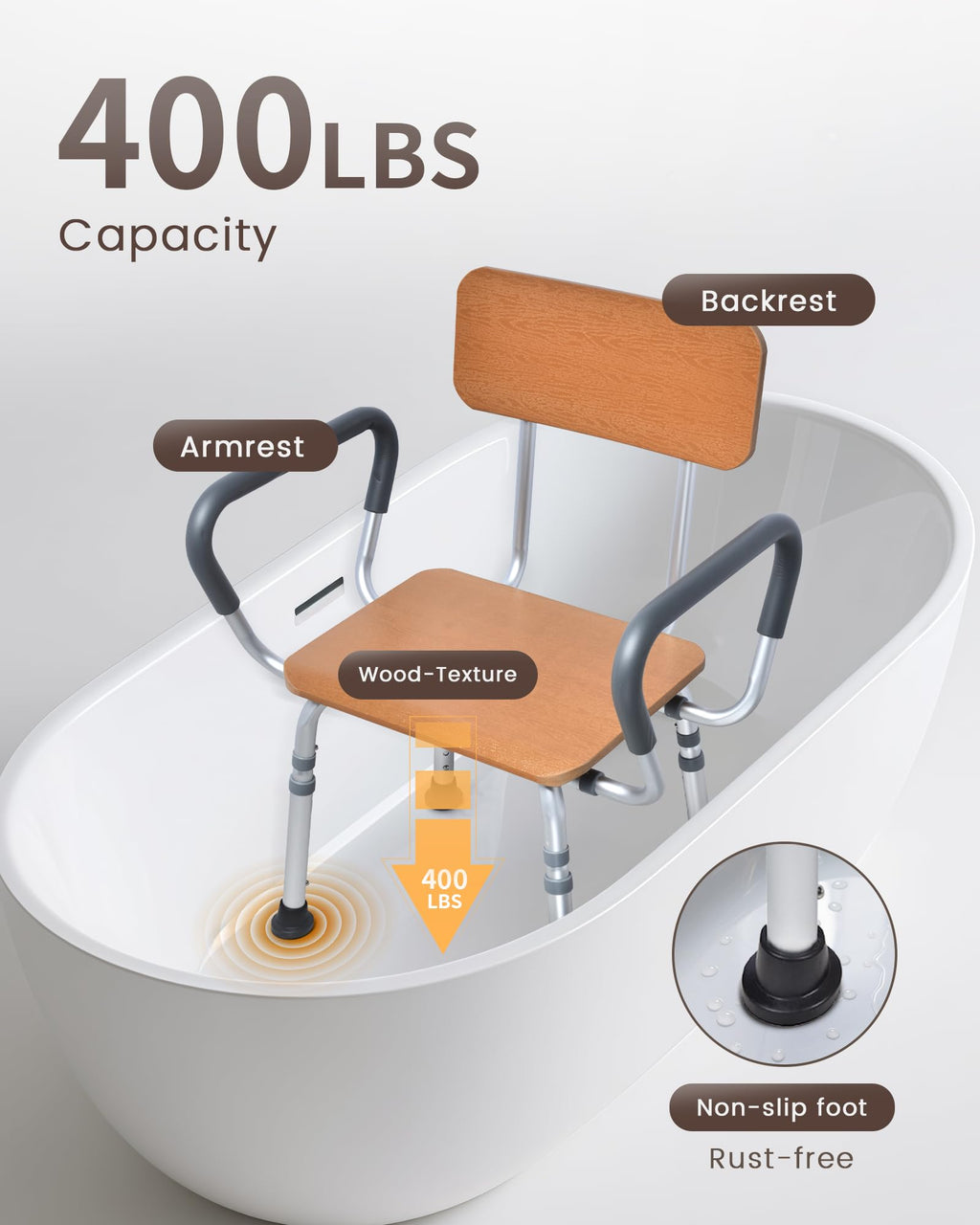 Height Adjustable Shower Chair with Arms and Back H297187