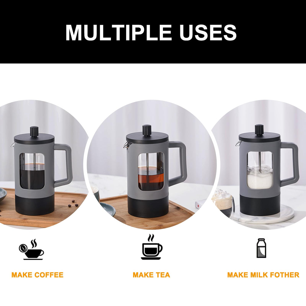 21 oz Heat-resistant Borosilicate Glass French Press Coffee Maker M5983