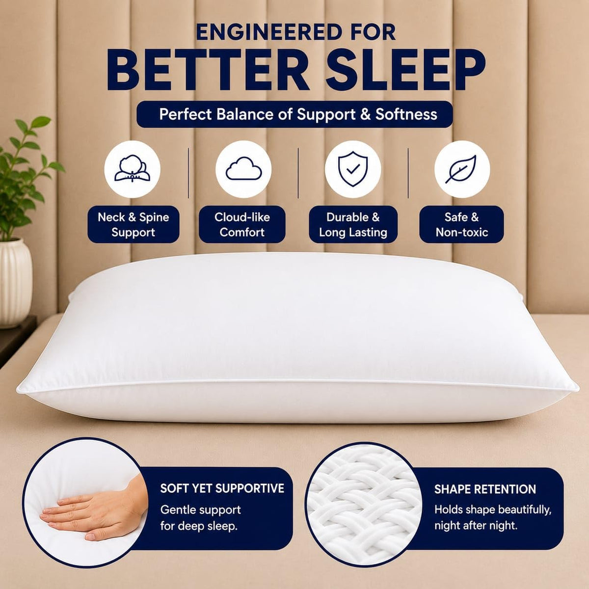 King Size White Microfiber Bed Pillows Set of 2 Q9809