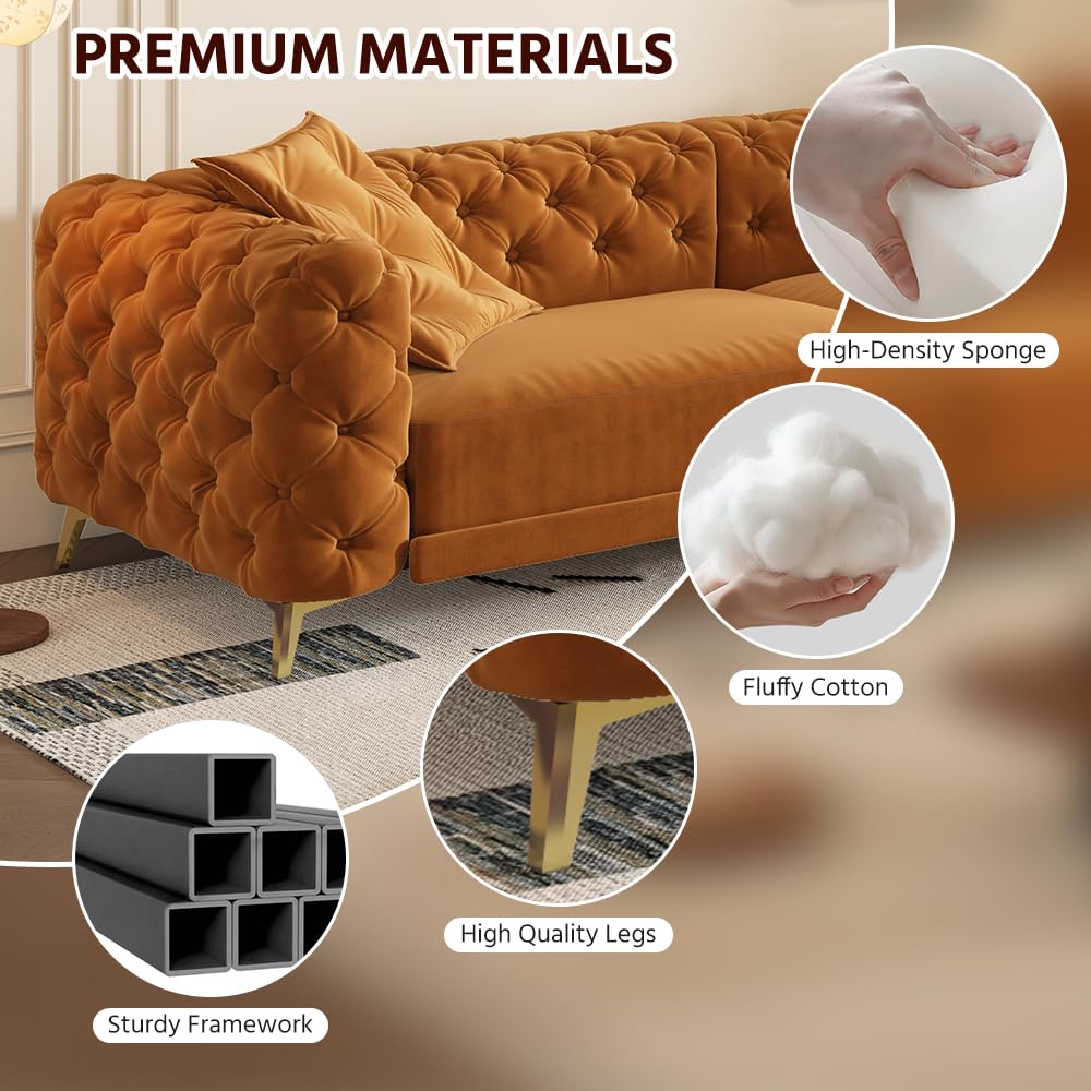 Orange Velvet Convertible Sleeper Sofa with Ottoman O38946
