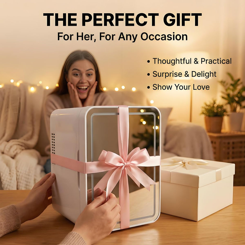 4L Portable Mini Skincare Refrigerator with Dimmable LED Mirror A140531