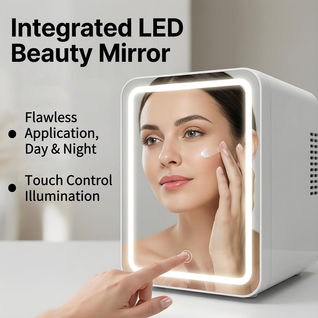 4L Portable Mini Skincare Refrigerator with Dimmable LED Mirror A140531