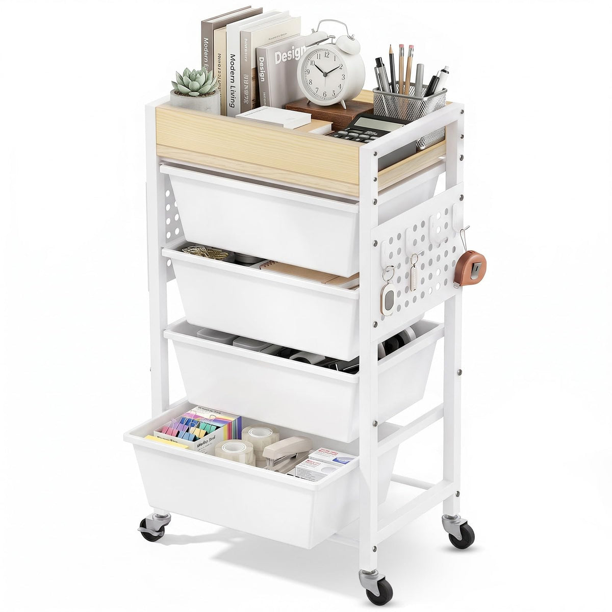 5 Tier Rolling Cart with Drawers, White M2221