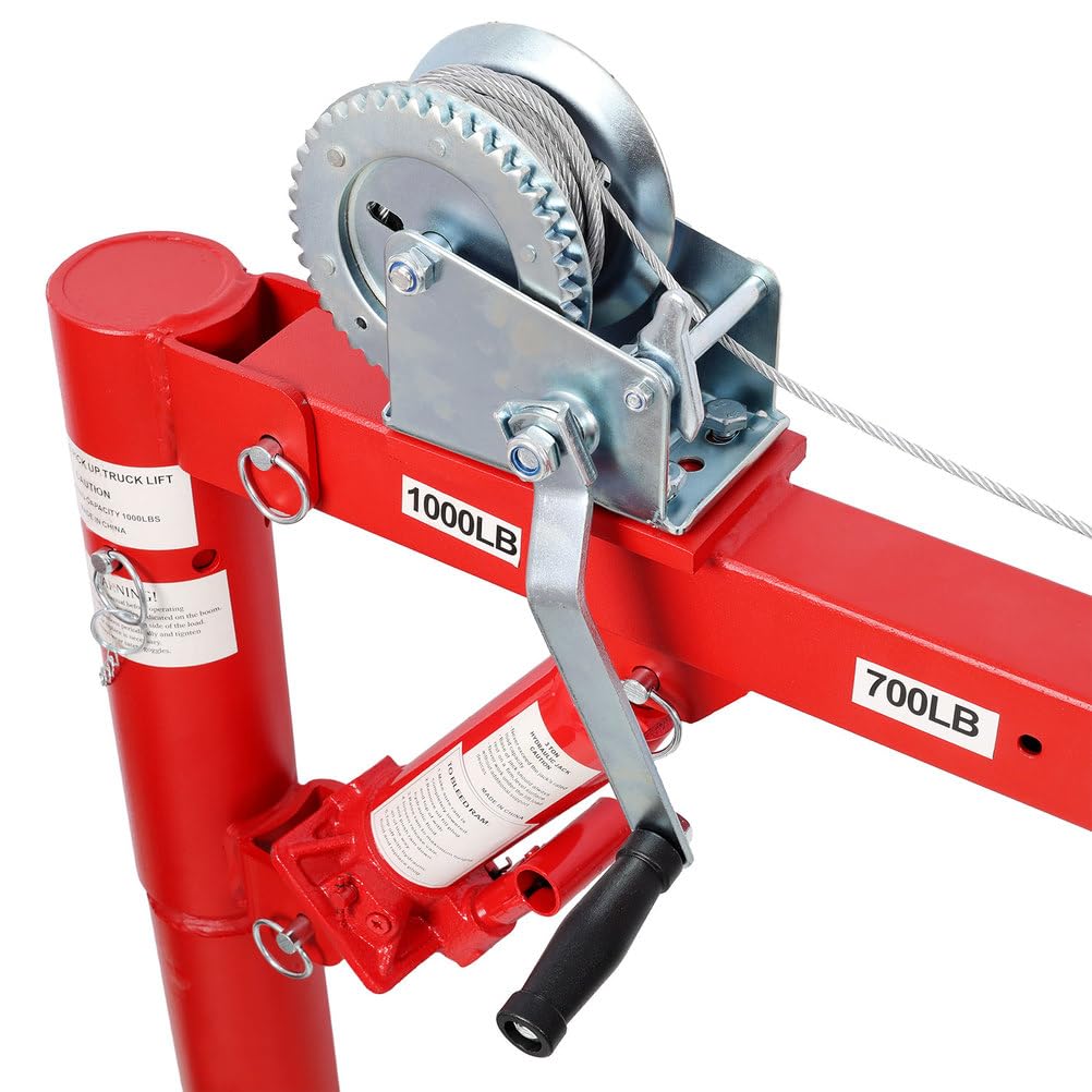 Pickup Truck Crane with Manual Winch, 1000 lb Capacity, Adjustable Boom, 360° Swivel Base, Heavy Duty Steel H787563