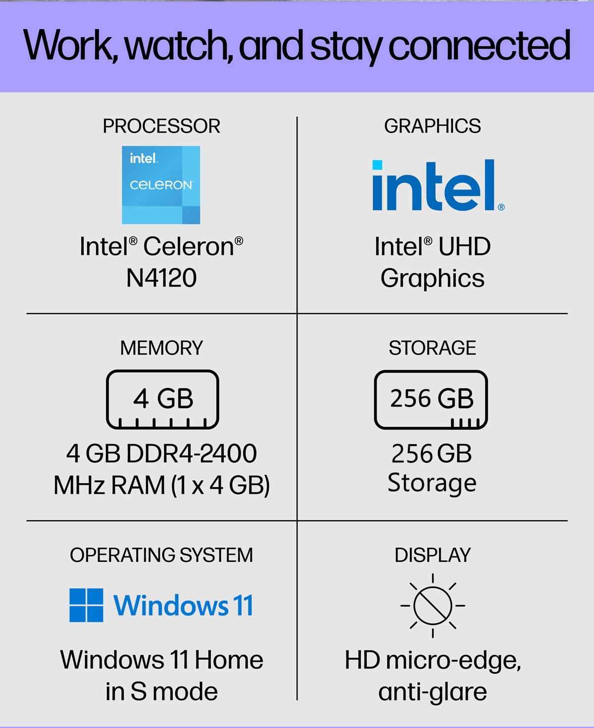 14" HD Intel Celeron N4120 4GB RAM 128GB eMMC Laptop C110