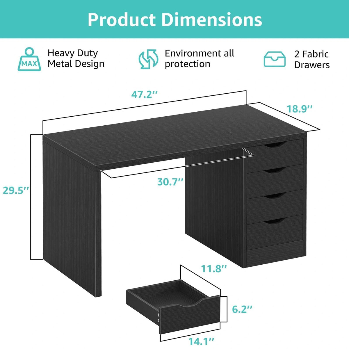 Black Computer Desk with Drawers T203
