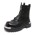 Men'S Leather Chunky Heel Motorcycle Boots With Front Zipper Round Toe Non-Slip Lug Sole Platform Ankle Boots T5547
