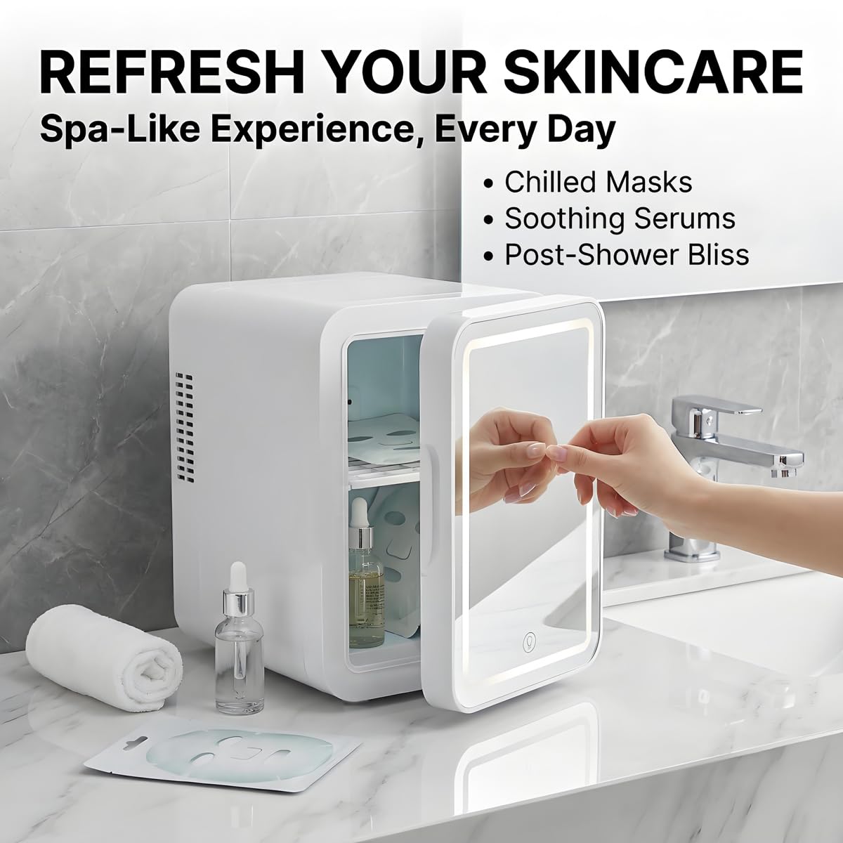 4L Portable Mini Skincare Refrigerator with Dimmable LED Mirror A140531