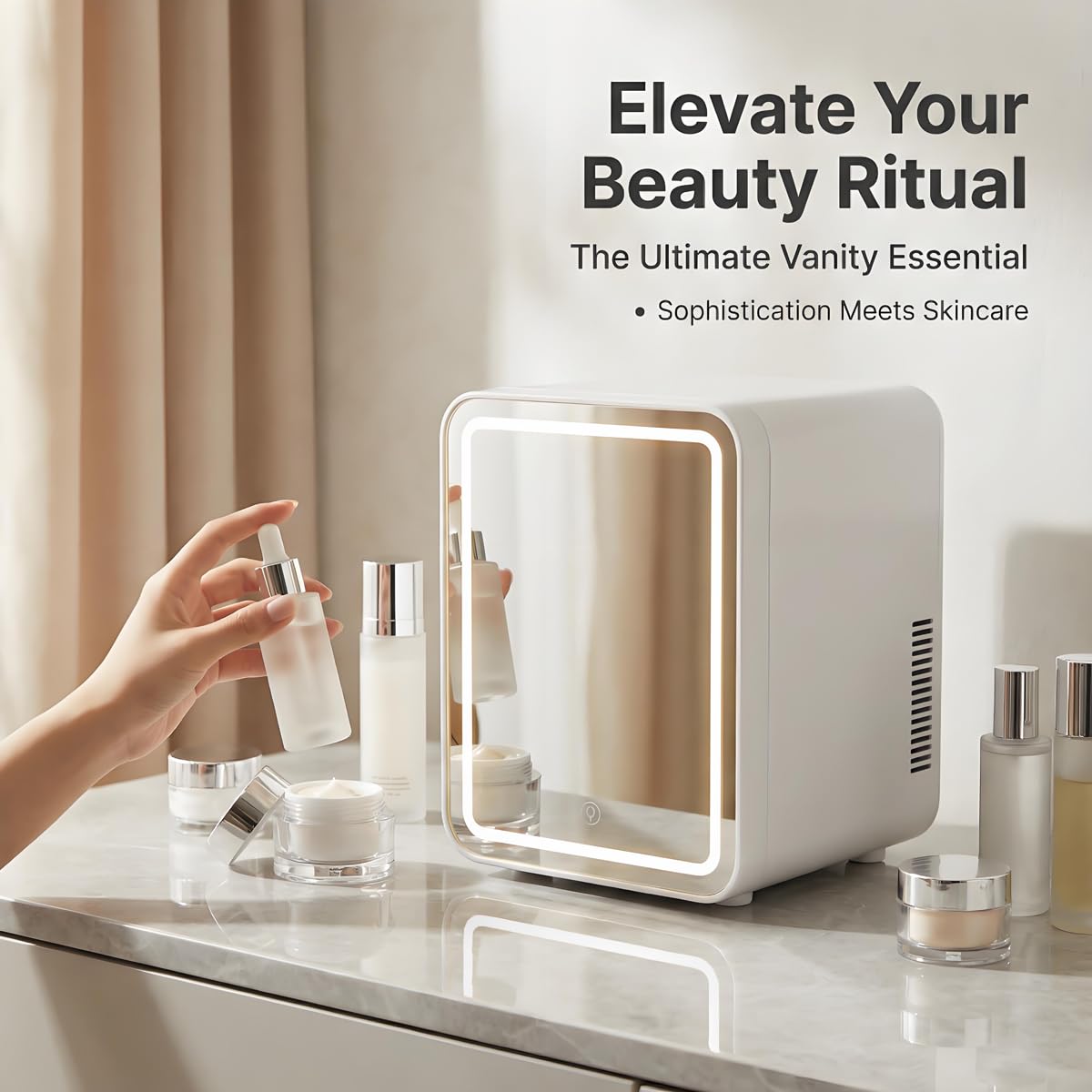 4L Portable Mini Skincare Refrigerator with Dimmable LED Mirror A140531