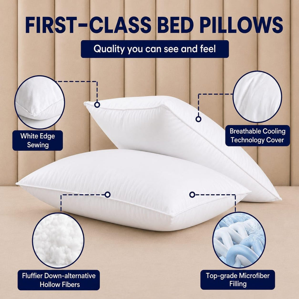 King Size White Microfiber Bed Pillows Set of 2 Q9809