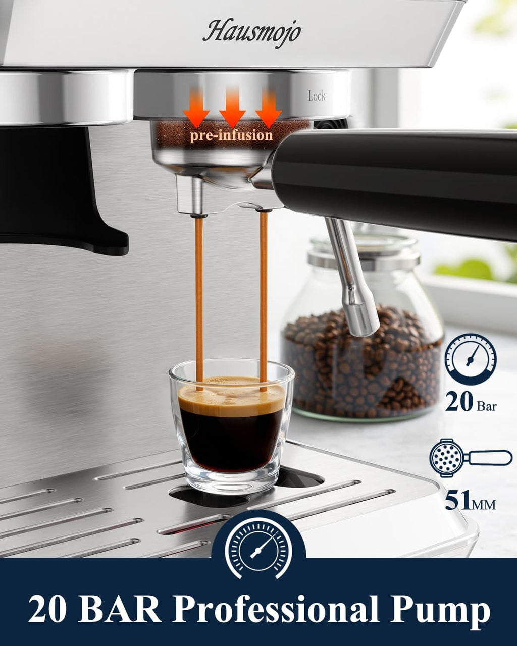 Espresso Machine with Burr Grinder and Steam Wand E64705