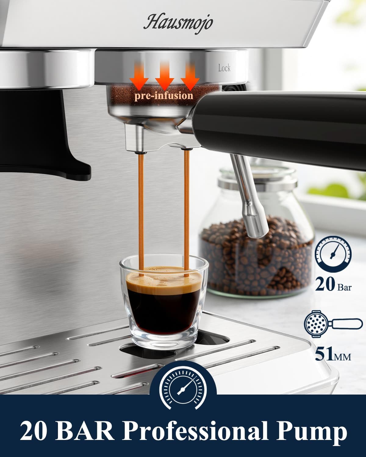 Espresso Machine with Burr Grinder and Steam Wand E64705