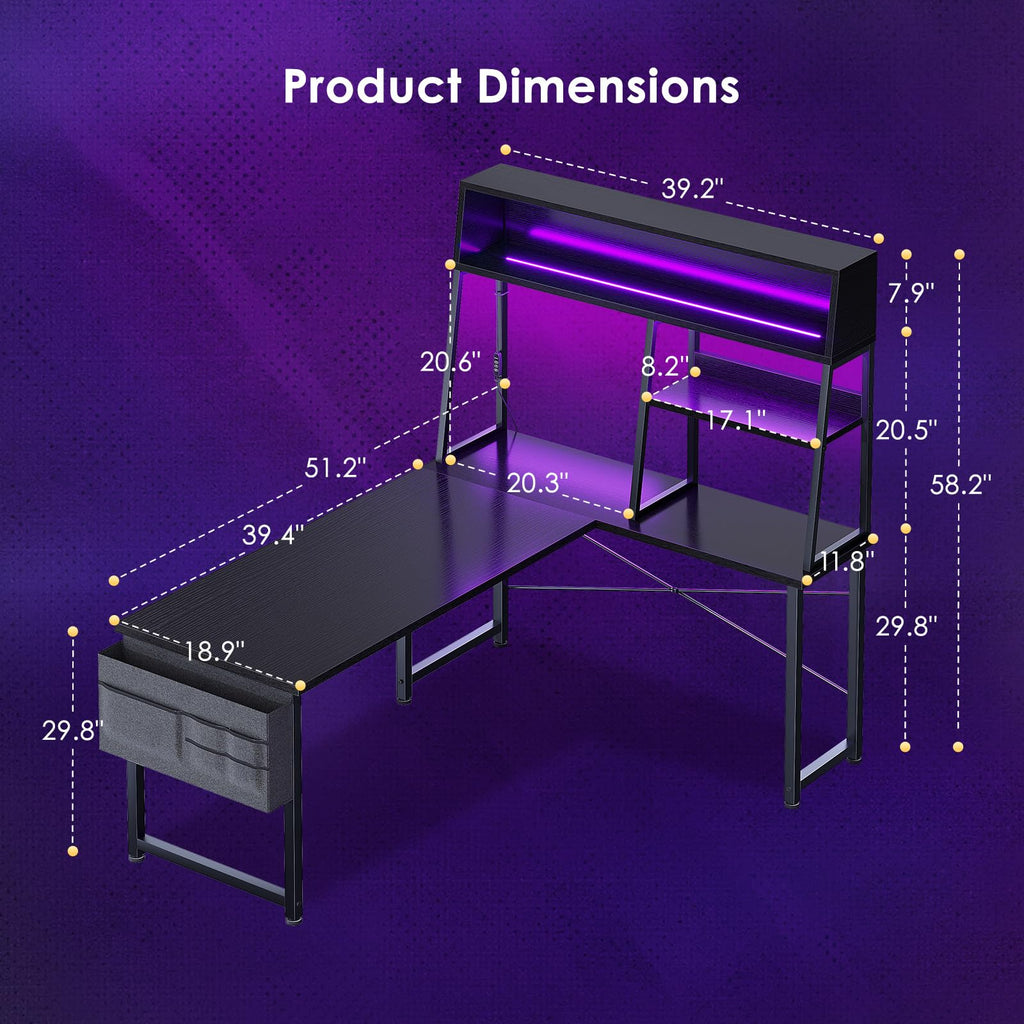 51 Inch L Shaped Gaming Desk with Display Shelves N77702