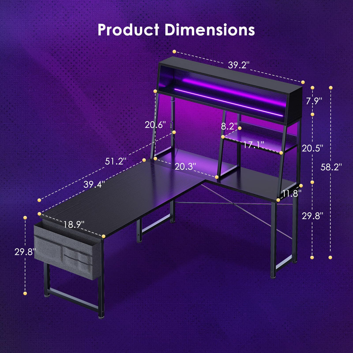 51 Inch L Shaped Gaming Desk with Display Shelves N77702