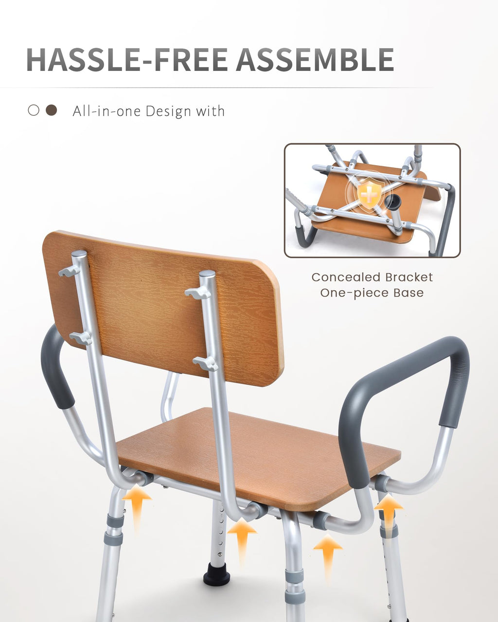 Height Adjustable Shower Chair with Arms and Back H297187