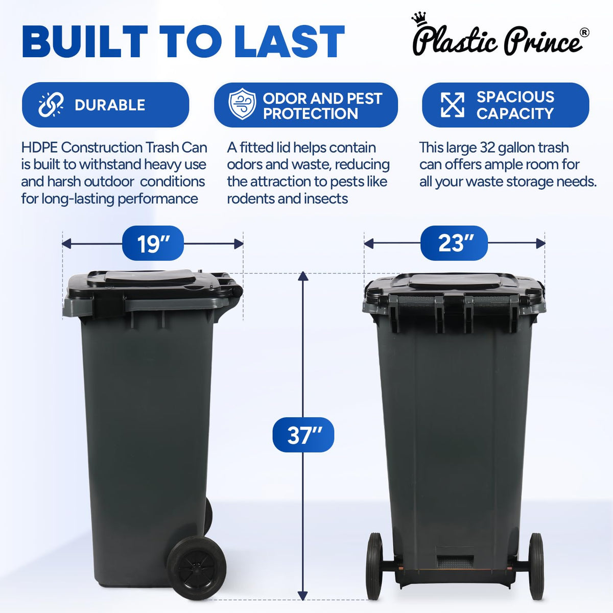 32 Gallon Plastic Trash Can with Wheels and Lid Q57624