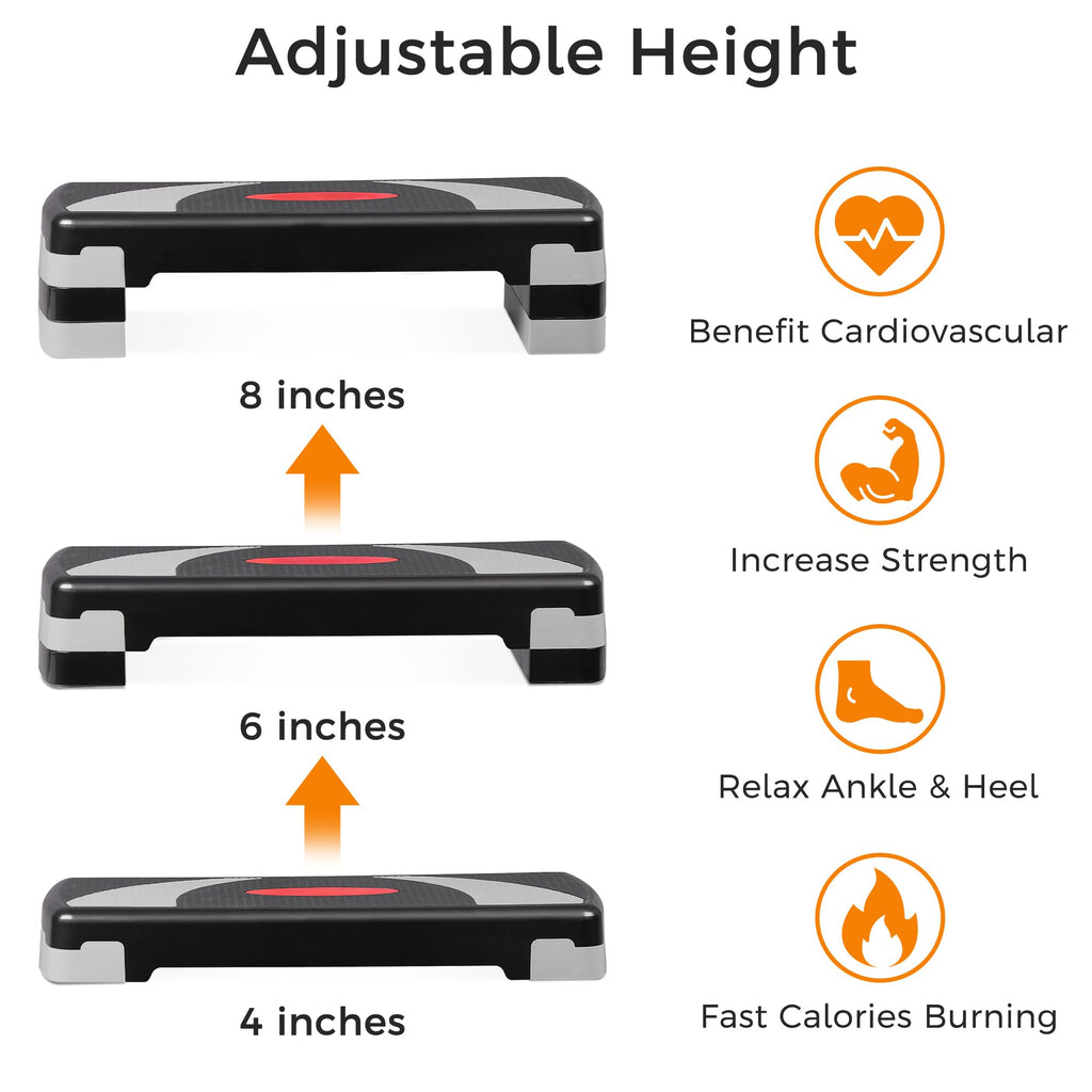 31" Adjustable Aerobic Step Platform with 4 Stackable Risers E7012