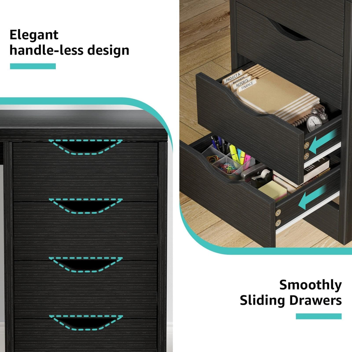 Black Computer Desk with Drawers T203
