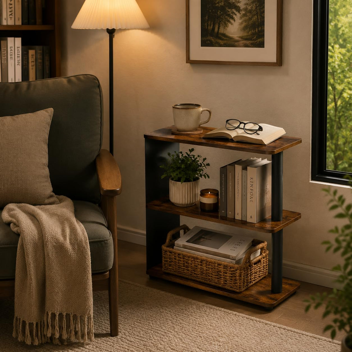 3-Tier Narrow Industrial End Table J123366