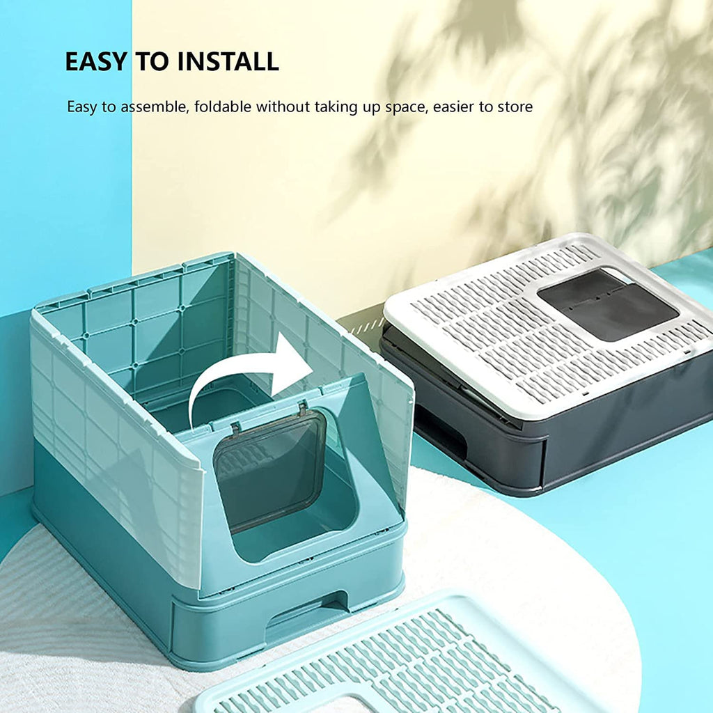 Foldable Large Top Entry Anti-Splashing Cat Litter Box with Lid and Scoop B3029