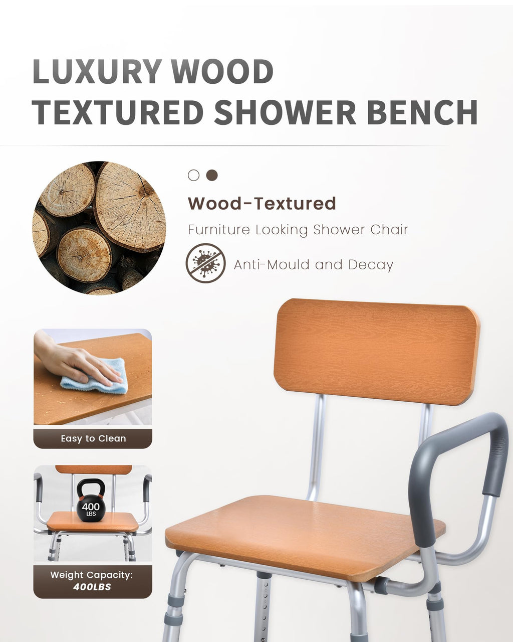 Height Adjustable Shower Chair with Arms and Back H297187