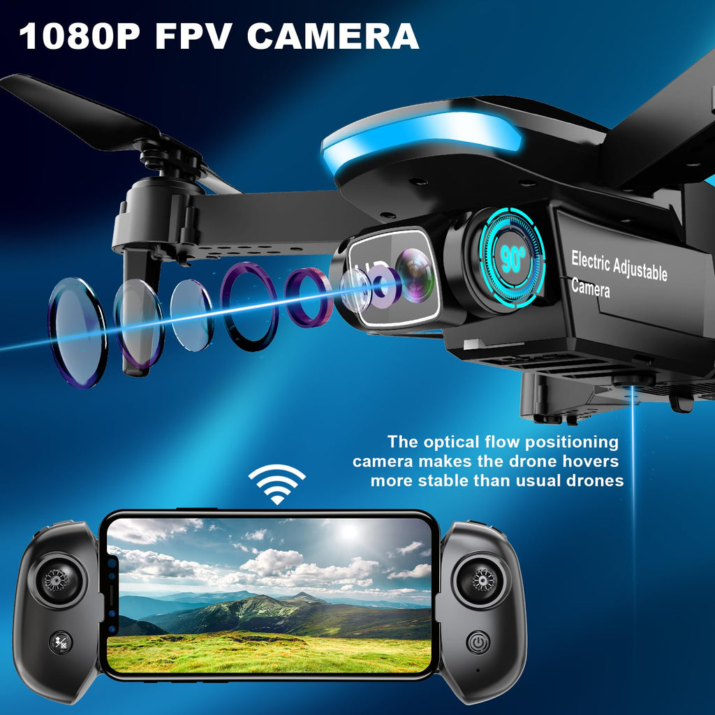 1080P HD Foldable Drone with Camera, 2 Batteries, Carrying Case K778184