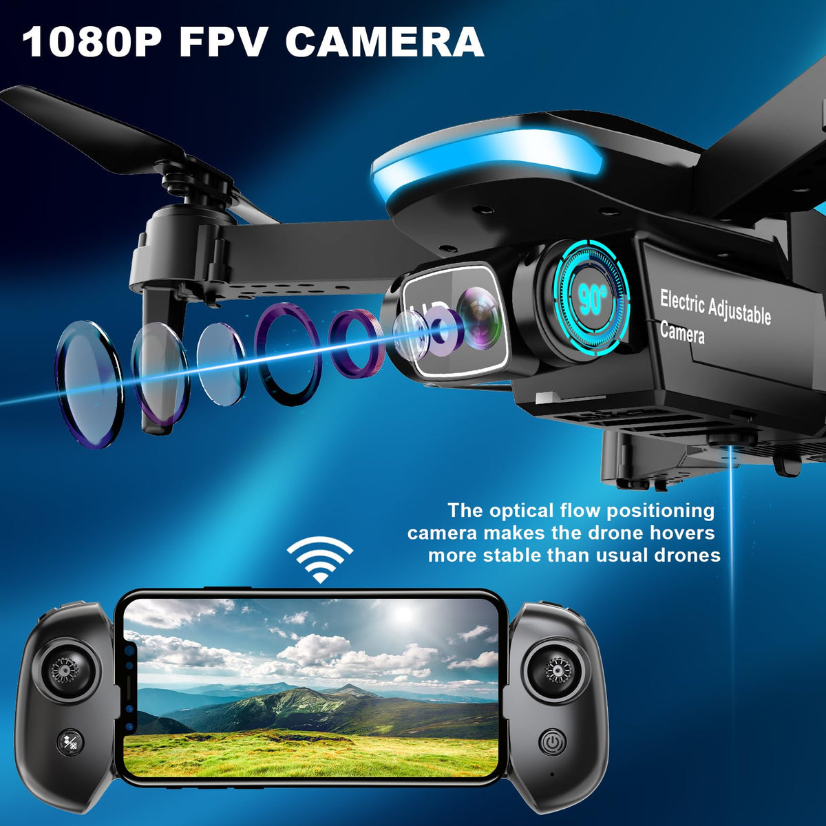 1080P HD Foldable Drone with Camera, 2 Batteries, Carrying Case K778184