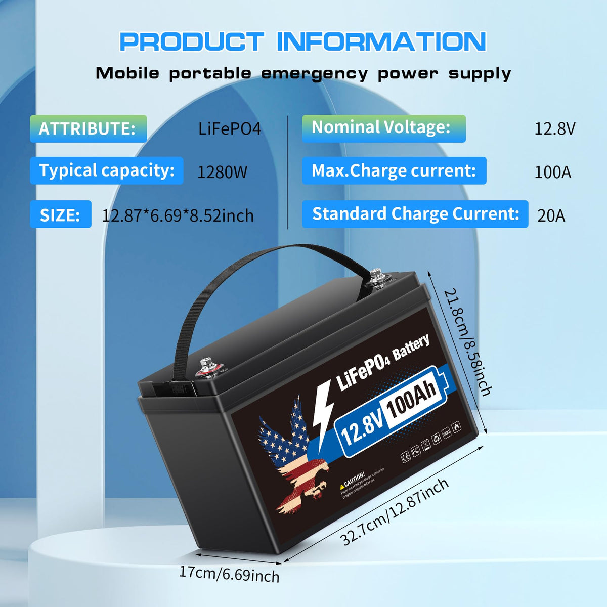 12V 100Ah LiFePO4 Lithium Battery Group 31 V77963
