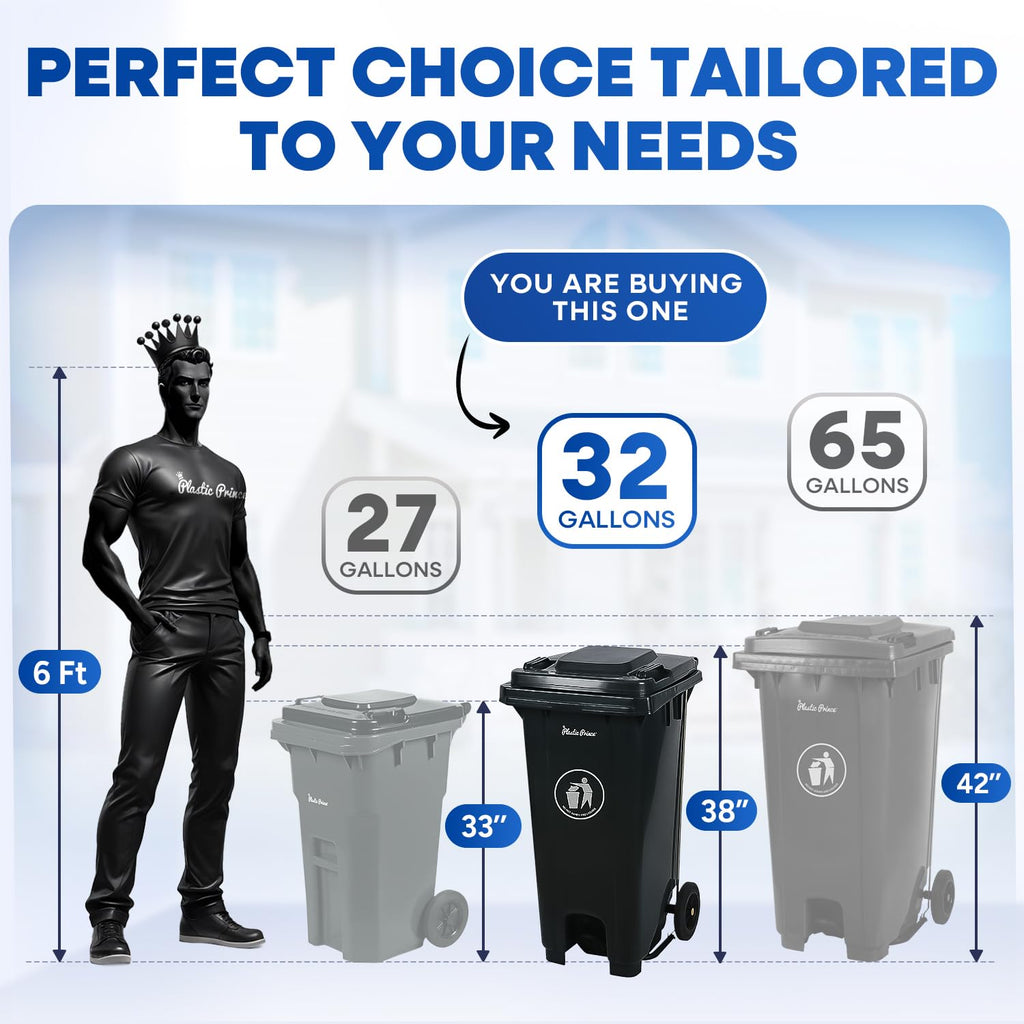 32 Gallon Plastic Trash Can with Wheels and Lid Q57624