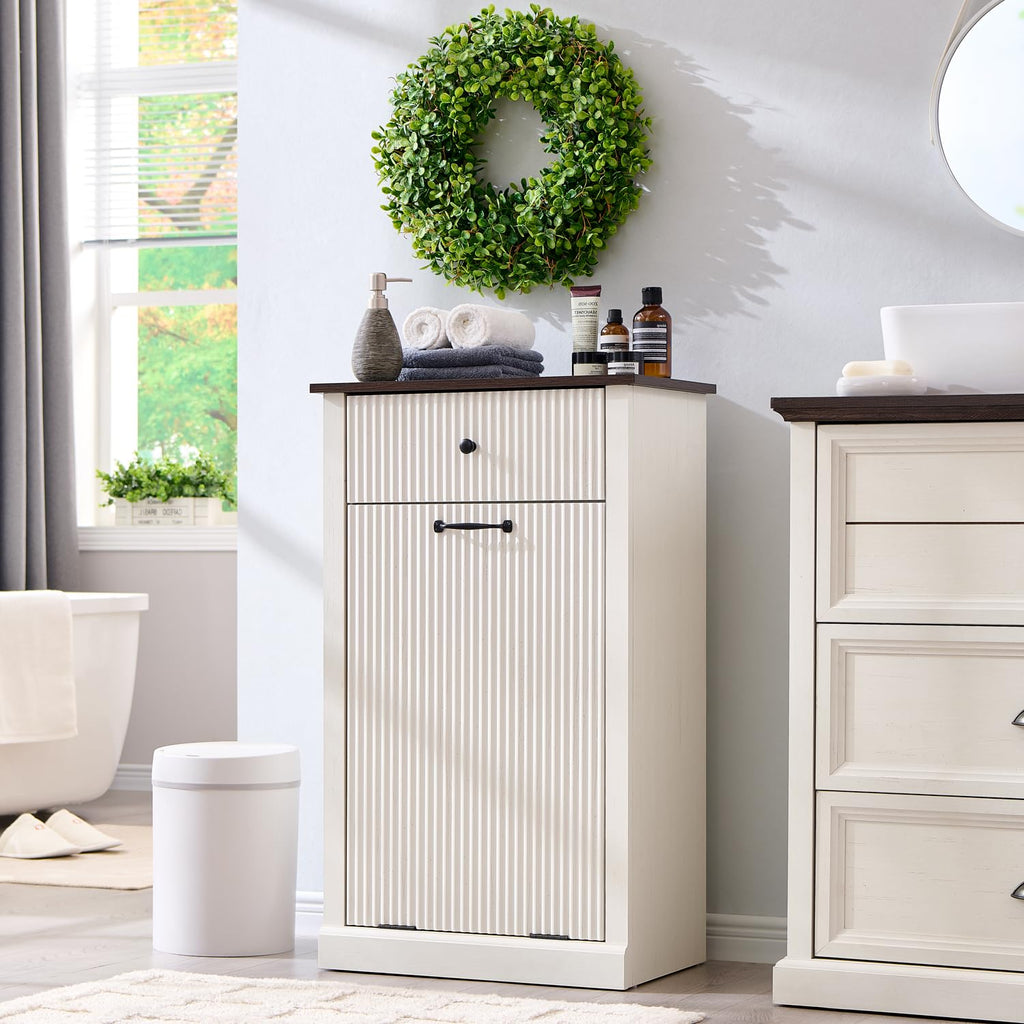 White Tilt Out Laundry Hamper Cabinet U281606