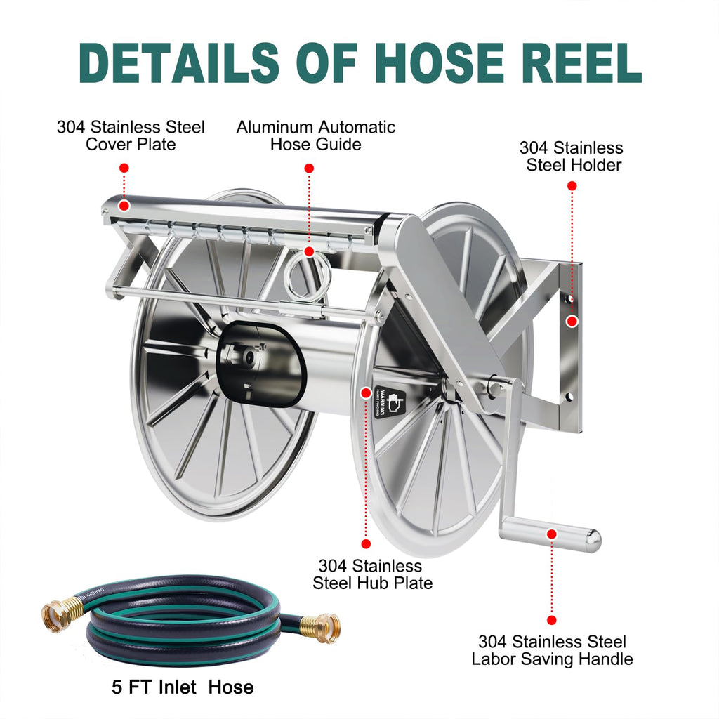 Stainless Steel Wall Mount Garden Hose Reel M1497