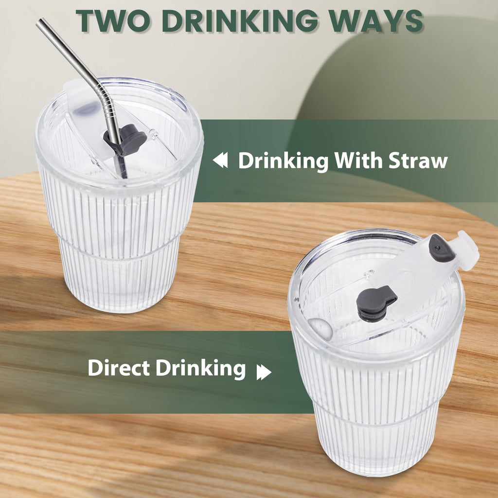 16 OZ Clear Plastic Iced Coffee Cups with Lids and Straws 2 Pcs V421427