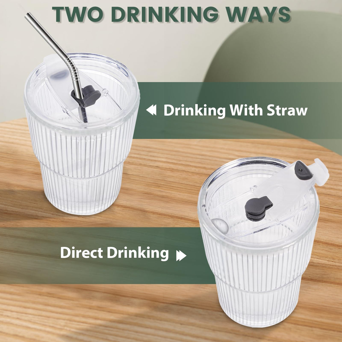 16 OZ Clear Plastic Iced Coffee Cups with Lids and Straws 2 Pcs V421427