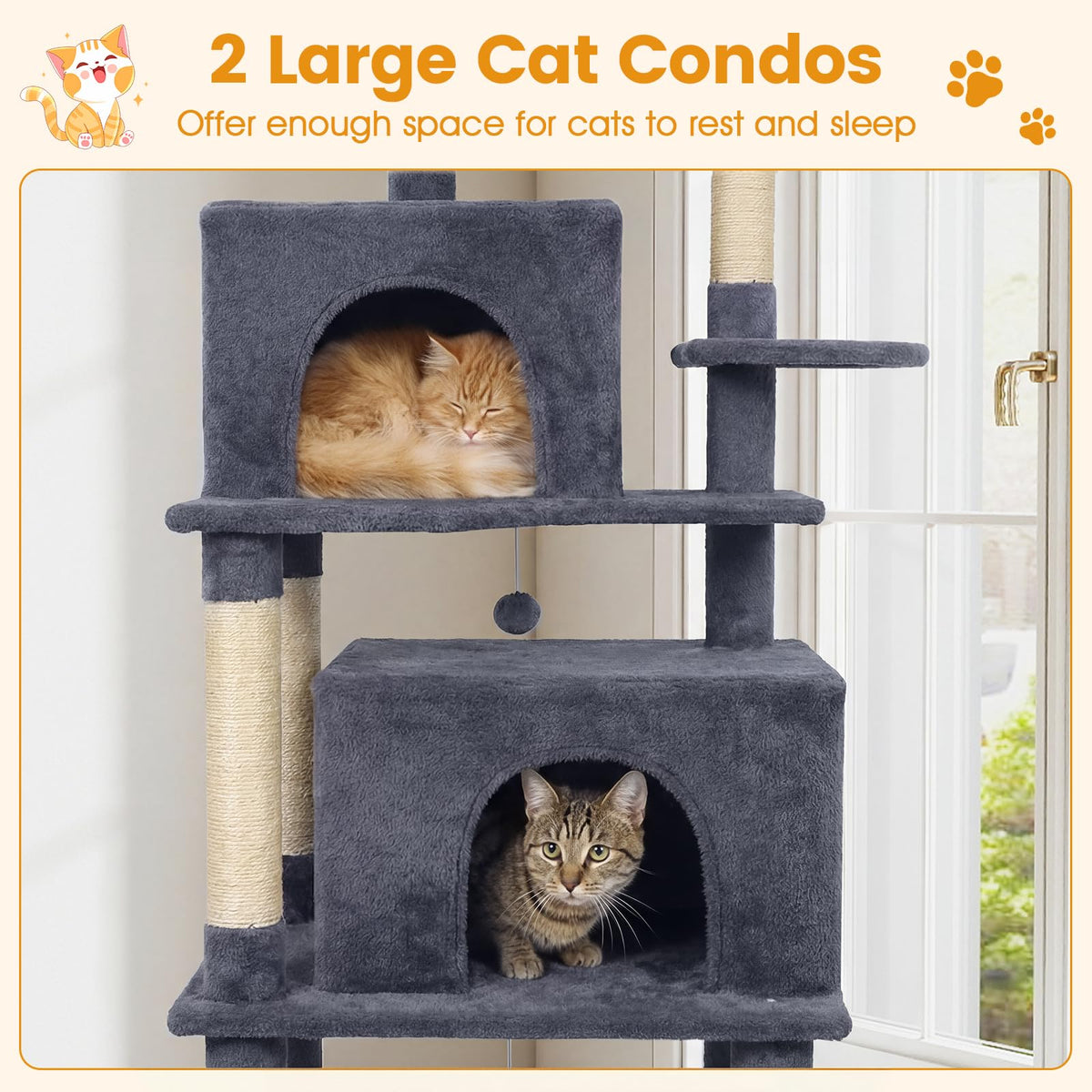 70-inch Multi-Level Cat Tree with Condos and Hammock K8668